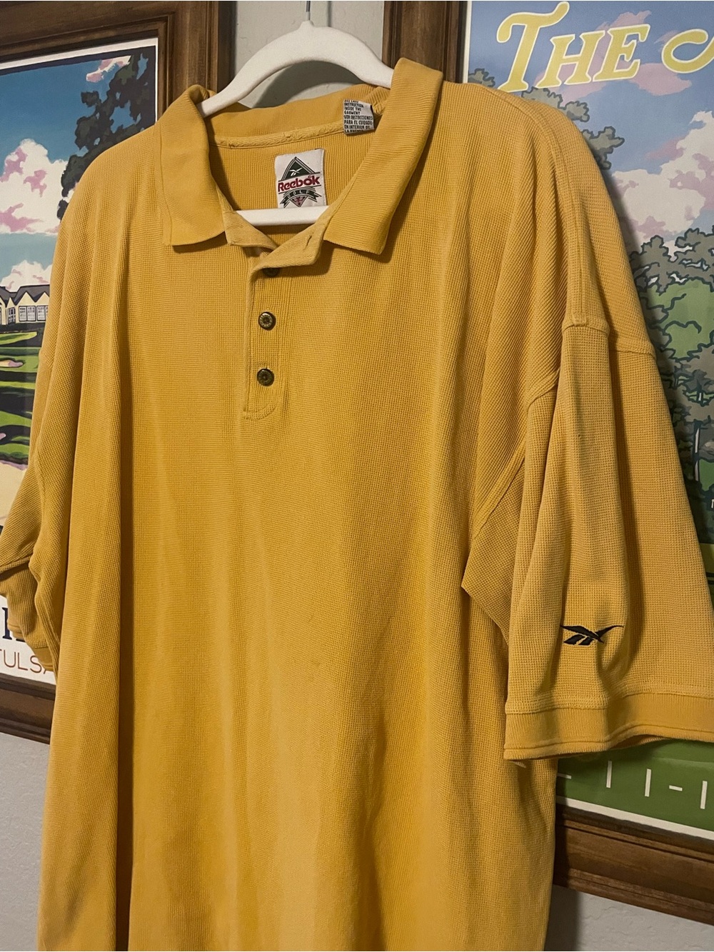 Vintage Reebok Golf Polo Shirt Mens XL Mustard Yellow Textured Cotton 90s Y2K